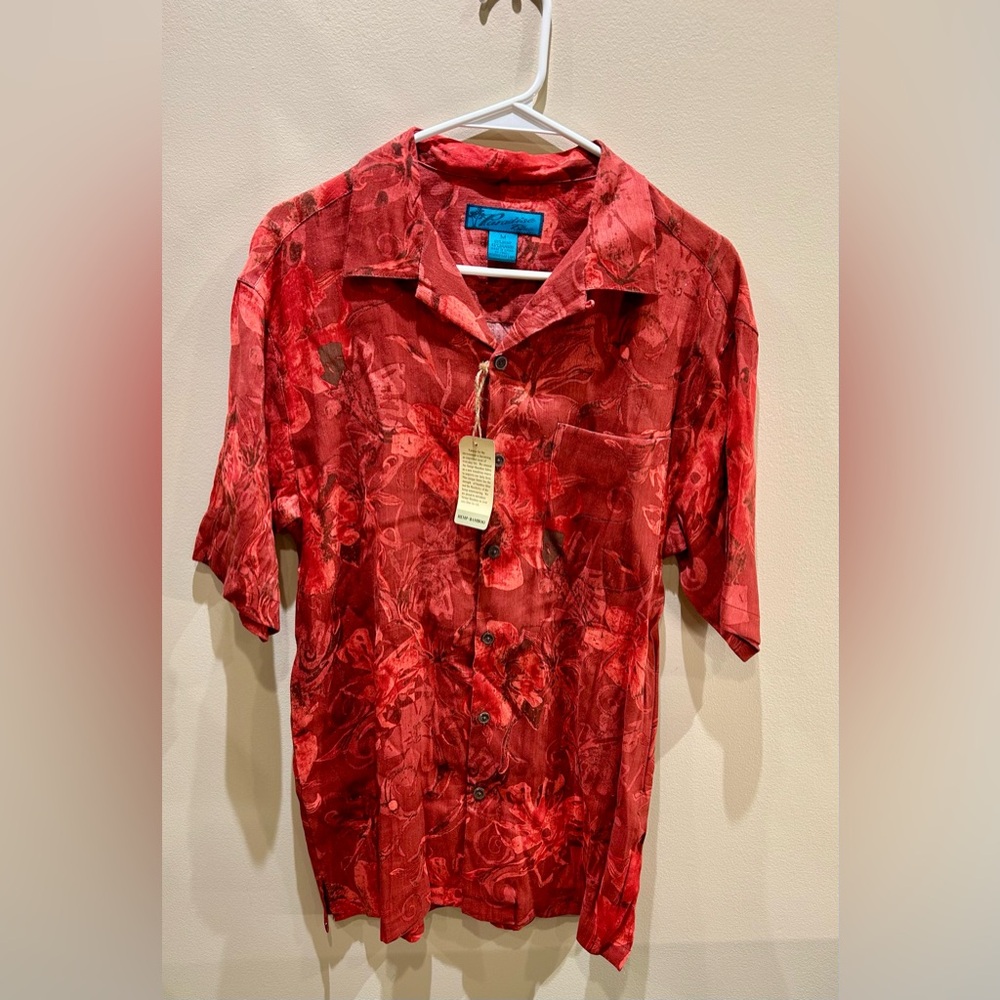 Paradise Blue Men Short Sleeve Shirt Size M, Hawaiian Style Pattern, NWT